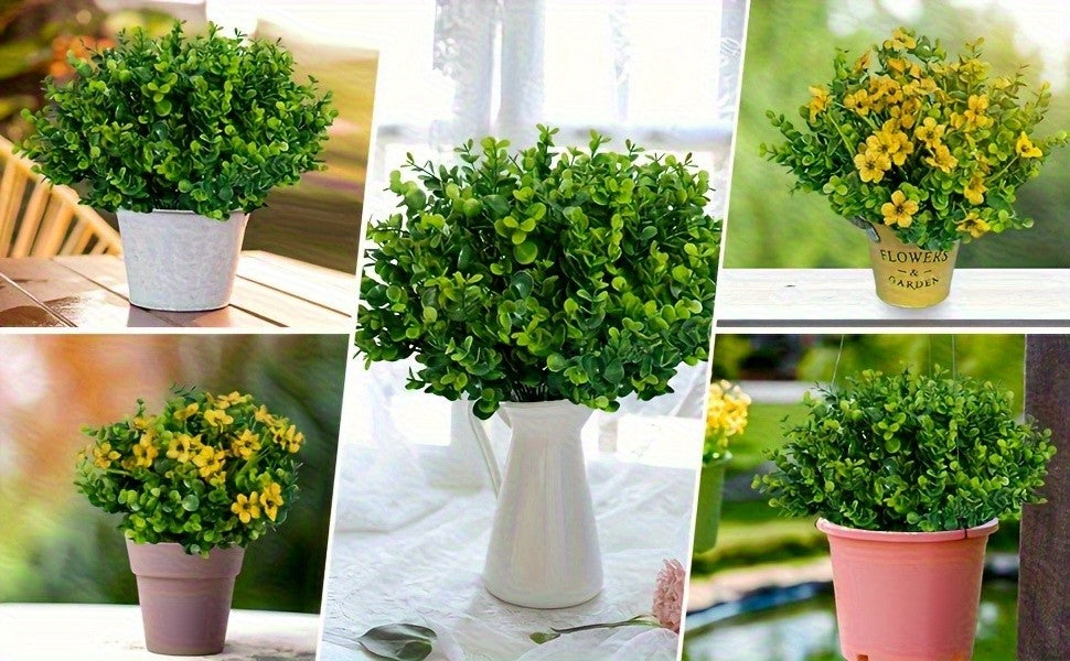 Artificial Boxwood Shrubs 10 Bundles UV Resistant – Realistic Faux Hedge Greenery for Garden, Patio, Backyard, Home & Office – Low Maintenance Boxwood Stems for Weddings & Outdoor Decor