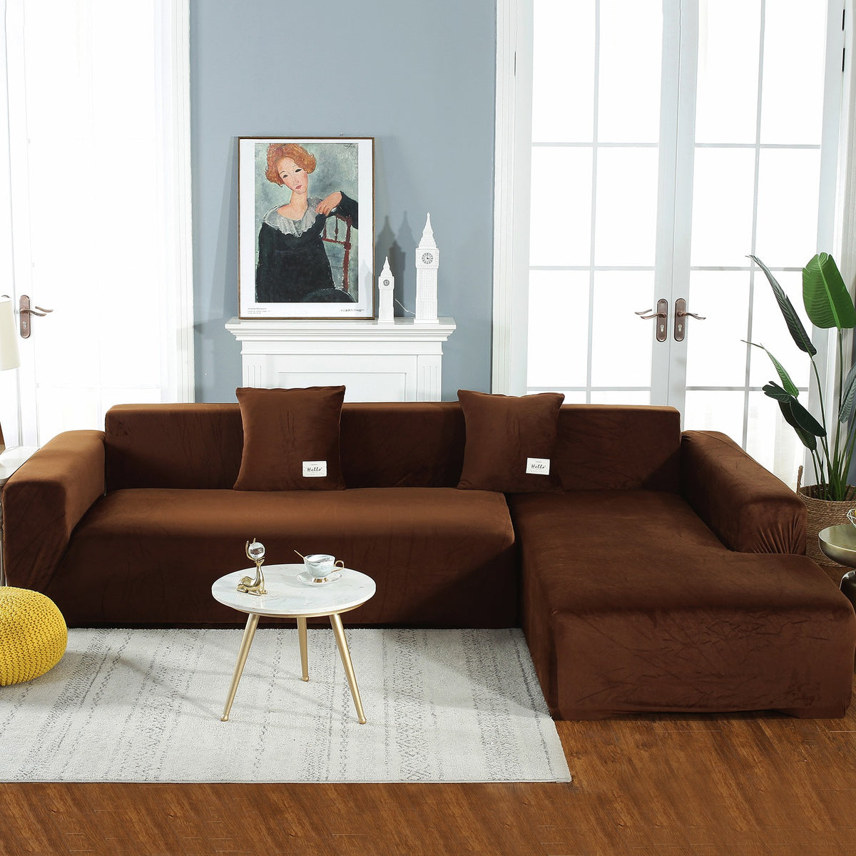 L-Shape Sectional Sofa Cover 2-Piece – Stretch Velvet Slipcover for 3+4 Seater Corner Couch, Foam Bar Secure Fit, Easy Clean, 7 Colors