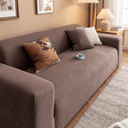 Chenille Sofa Cover Textured Stripe Elastic Full Cover Non-Slip Washable Scratch-Resistant Couch Slipcover for 1 2 3 4 Seater Living Room Office Green Gray Coffee Beige