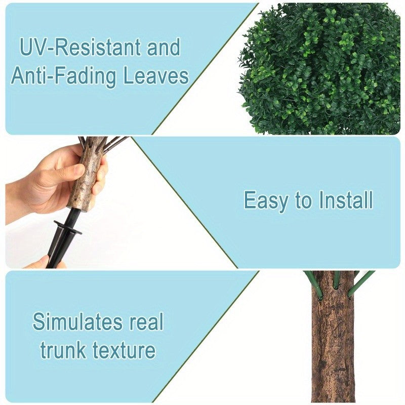 Artificial Topiary Boxwood Balls Set of 2 – 21 Inch UV-Resistant Faux Boxwood Shrubs for Indoor Outdoor Garden Yard Porch Courtyard Entryway Home Decor Living Room Bedroom Accent Plants