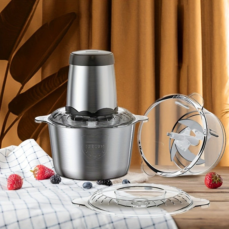 300W Electric Food Chopper & Meat Grinder, 2L, 4 Bi-Level Stainless Steel Blades, 2 Speed Modes, Low Noise — Chops Meat, Vegetables, Fruits, Nuts & Herbs, Easy Clean