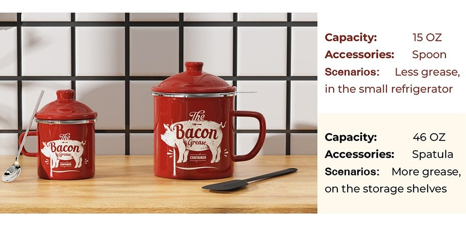 Stainless Steel Grease Container with Strainer and Spoon 15oz Cooking Oil Storage Jar Kitchen Essential Christmas Gift