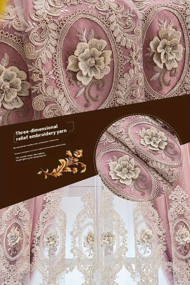 Luxury Blackout Curtains for Bedroom Living Room, European 3D Jacquard Embroidery Grommet Top Window Drapes, Thermal Insulated Light Blocking Machine Washable Panels