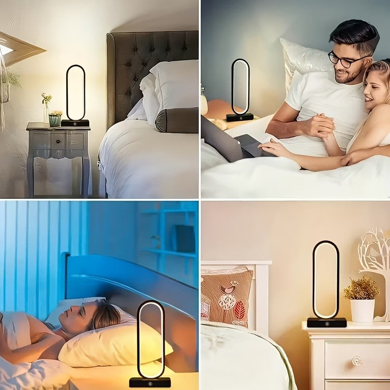 Modern Aluminum LED Ring Table Lamp, 3-Color Touch Control, USB Charging, 12.8" Spiral Metal Bedside & Desk Light – 1pc or 2pc