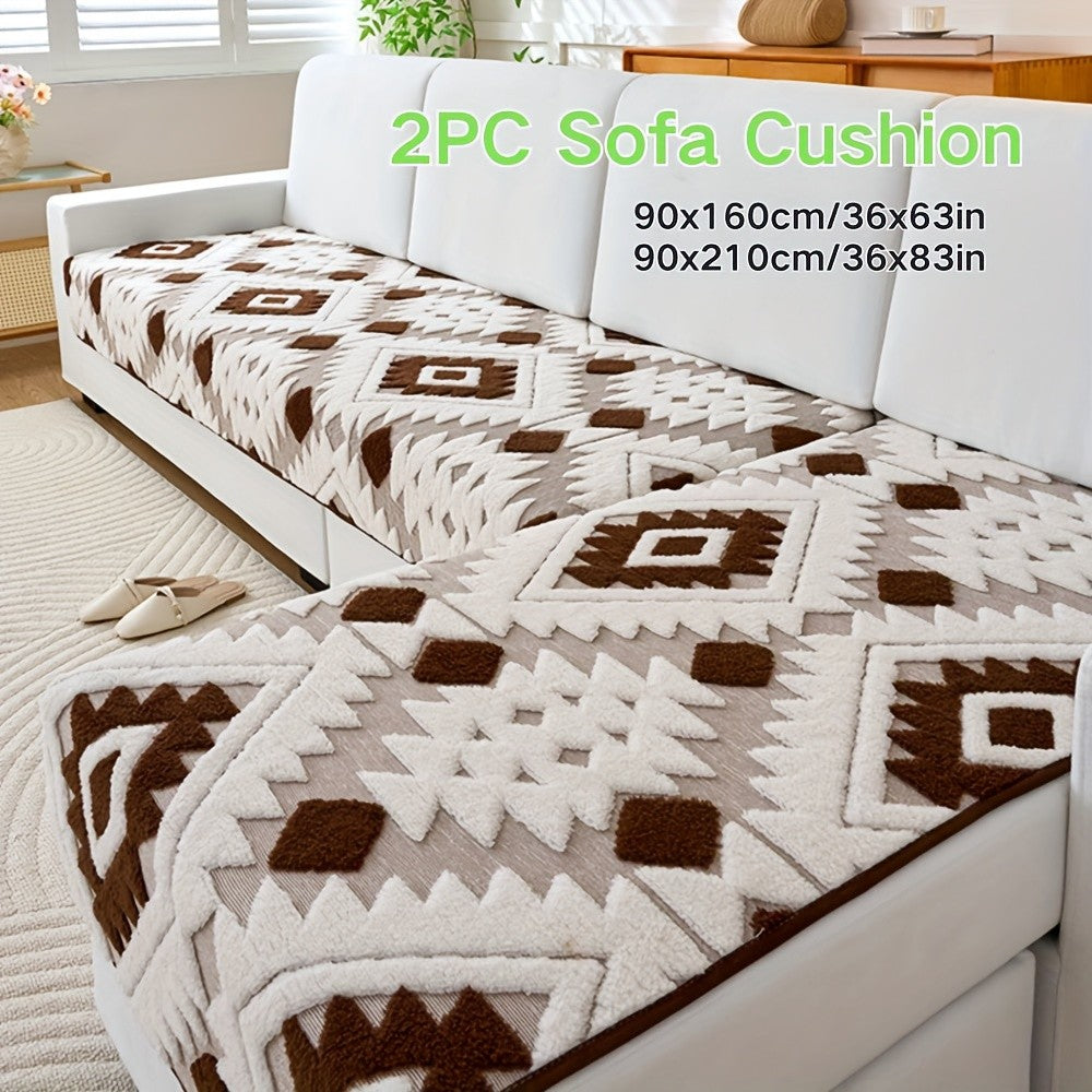 Bohemian Jacquard Sofa Cover Set 2pcs - Plush Thick Non-Slip L-Shaped Geometric Pattern Pet-Friendly All-Season Sofa Protector Machine Washable for Sectional Couches and Loveseats