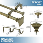 Double Curtain Rod Adjustable 28-48 / 48-84 / 84-120 Inch – 5/8" Front & 1/2" Back Drapery Rod Set with Square Urn Finials & Mounting Hardware | 5 Finishes