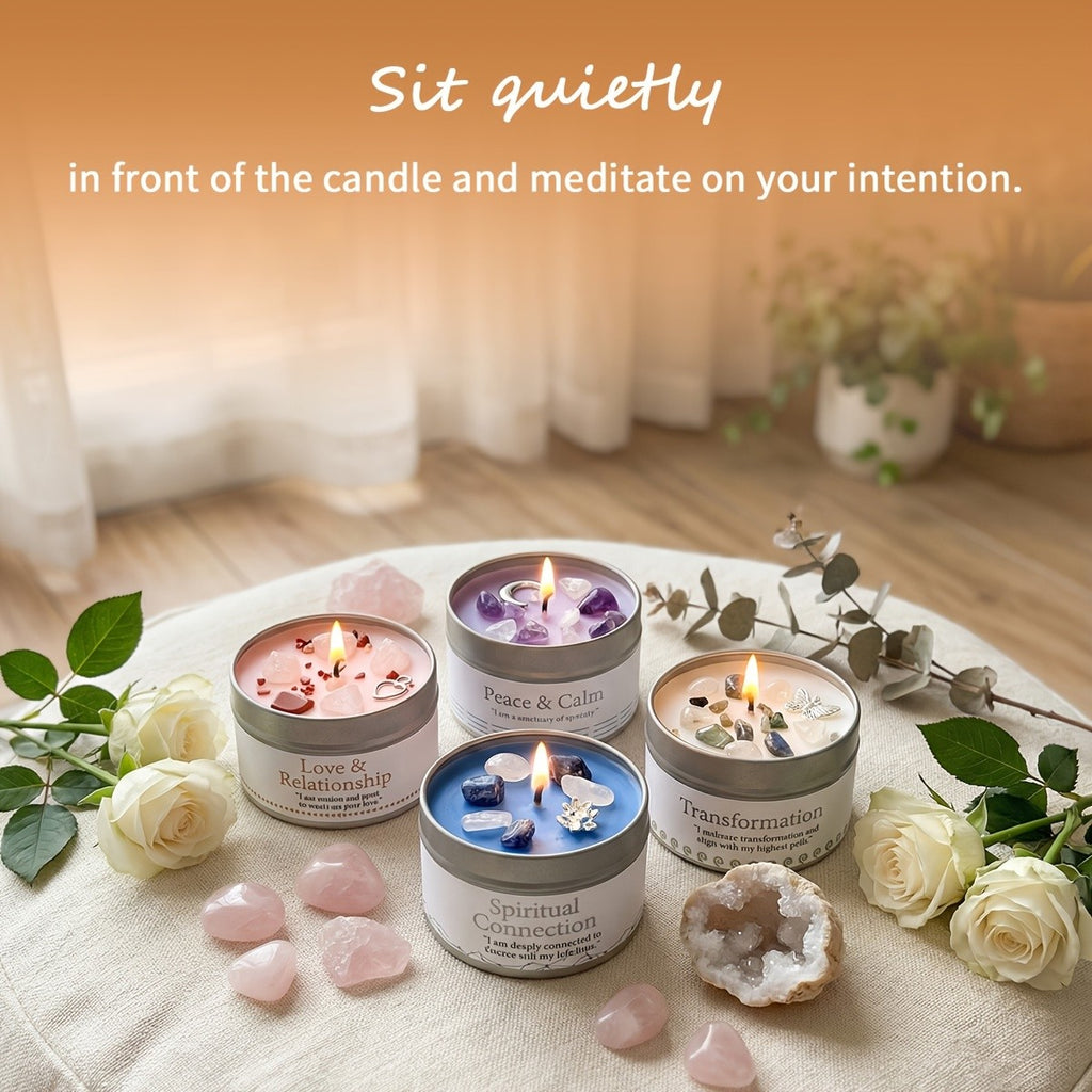 Manifestation Candle – Scented Soy Wax Candle with Golden Crystal & Guidance Card, 3oz, 12+ Hr Burn, for Focus, Meditation & Yoga | Abundance & Law of Attraction Gift for Women (1 or 2 Pack)