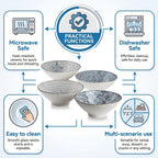 Japanese Ramen Bowls Set of 2 or 4 Ceramic Blue White Leaf Pattern 8 Inch 32oz Noodle Soup Bowl for Pho Ramen Pasta Cereal