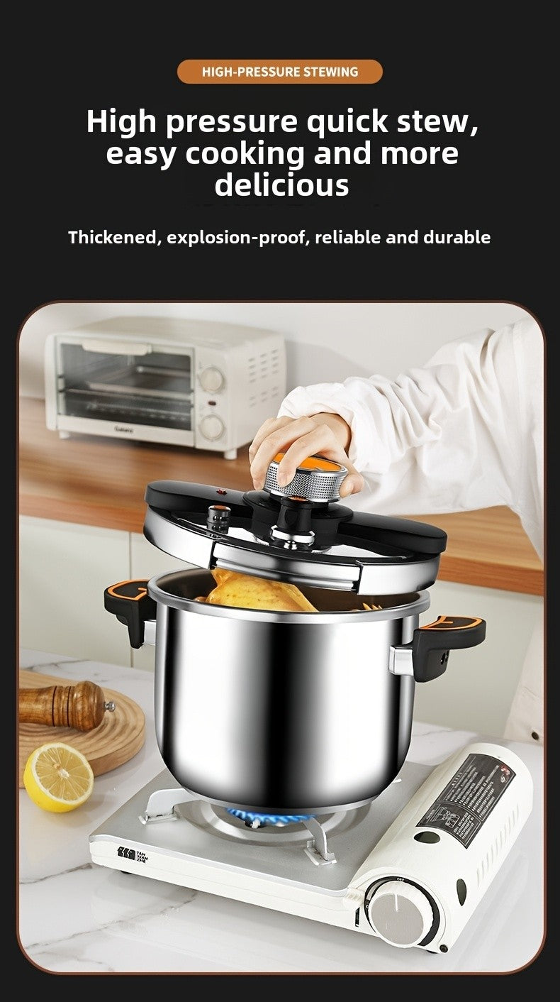 Stainless Steel Pressure Cooker Fast Cooking with One-Touch Locking Lid, Safety Valve & Pressure Gauge – Induction & Gas Compatible for Indoor Outdoor Use