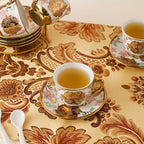 20 Piece Ceramic Tea Set Floral Design – European Afternoon Tea Service with Teapot, Cups, Saucers & Metal Stand – Blooming Style, Gift for Tea Lovers