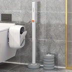 Disposable Toilet Brush Holder Wall Mounted with 6 Refill Heads & Scrubbing Solution – No-Touch Bathroom Cleaning Wand Set, White