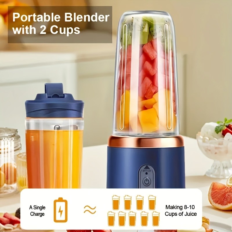Portable USB Blender Juicer 2-Pack with 6 Blades | Handheld Smoothie Maker for Travel Office | USB Rechargeable Personal Blender for Milkshakes & Iced Drinks