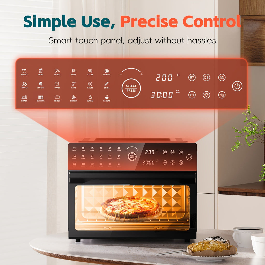 32-Quart 20-in-1 Air Fryer Oven & Toaster Oven Combo, 1800W, 360° Hot Air Circulation, 12 Cooking Modes, Clear Door, 13" Pizza Pan & 7 Accessories — Fits 13-lb Turkey, 86–450°F, Black