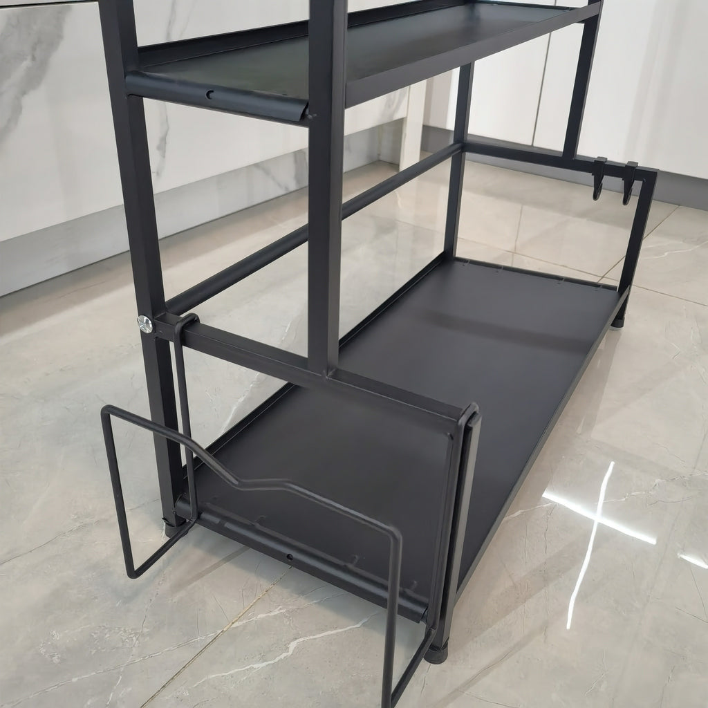 3-Tier Heavy-Duty Carbon Steel Kitchen Shelf Standing Storage Rack – Space-Saving Countertop Organizer for Spices, Knives, Utensils & Spoon Holder, Sturdy Multi-Tier Shelf for Small Kitchens