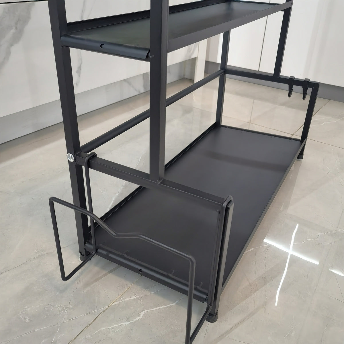 3-Tier Heavy-Duty Carbon Steel Kitchen Shelf Standing Storage Rack – Space-Saving Countertop Organizer for Spices, Knives, Utensils & Spoon Holder, Sturdy Multi-Tier Shelf for Small Kitchens