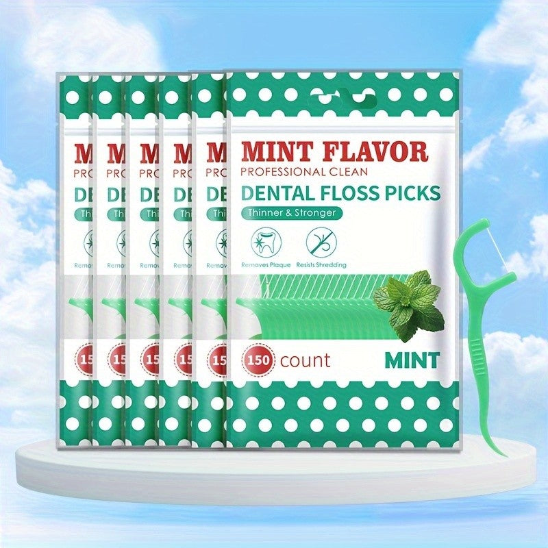 Mint Flavor Dental Floss Picks 300 600 Count Disposable PE Floss Sticks Upgraded Thinner Stronger Plaque Removal Travel Oral Care Fresh Breath