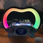 RGB Night Light 6 in 1 Wireless Speaker Alarm Clock Wireless Charging Phone Watch Temperature Display Bedroom Teen Gift Halloween Christmas Decor Black White