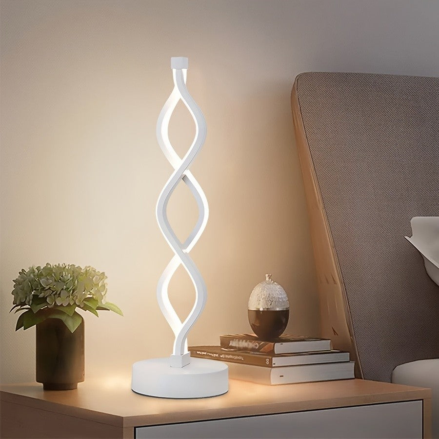 Spiral LED Table Lamp Dimmable 3-Color Modern Minimalist Bedside Lamp - Creative Wave Design Desk Lamp with Metal Base & USB Charging, Small Night Lamp for Bedroom, Living Room, Office & Study