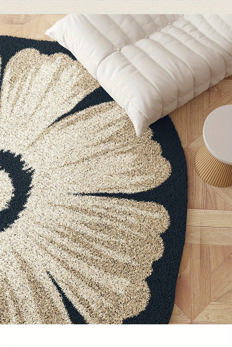 Round Area Rug Cream Irregular Shape Premium Thick Pile – Soft Accent Rug for Living Room, Bedroom, Bedside, Sofa & Coffee Table | Multiple Sizes