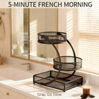 Lacquered Metal Cosmetic Storage Organizer, 1, 2 & 3-Tier Rust-Proof Welded Basket, Space-Saving Vanity Organizer for Lipstick, Perfume & Skincare — Black & White, Ideal Beauty Gift