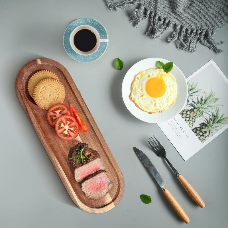 Wood Serving Trays Charcuterie Board Set 4pc 8pc Rectangular Wooden Plates Serving Platter for Cheese Bread Fruit Appetizer Party Buffet