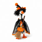 Witch Goose Dress-Up Set 4 Piece – 7-Inch Halloween Goose Statue Costume with Black Mesh Cape, Hat, Lining & Pumpkin Broom | Tabletop Goose Decor Outfit for Indoor & Porch Decoration