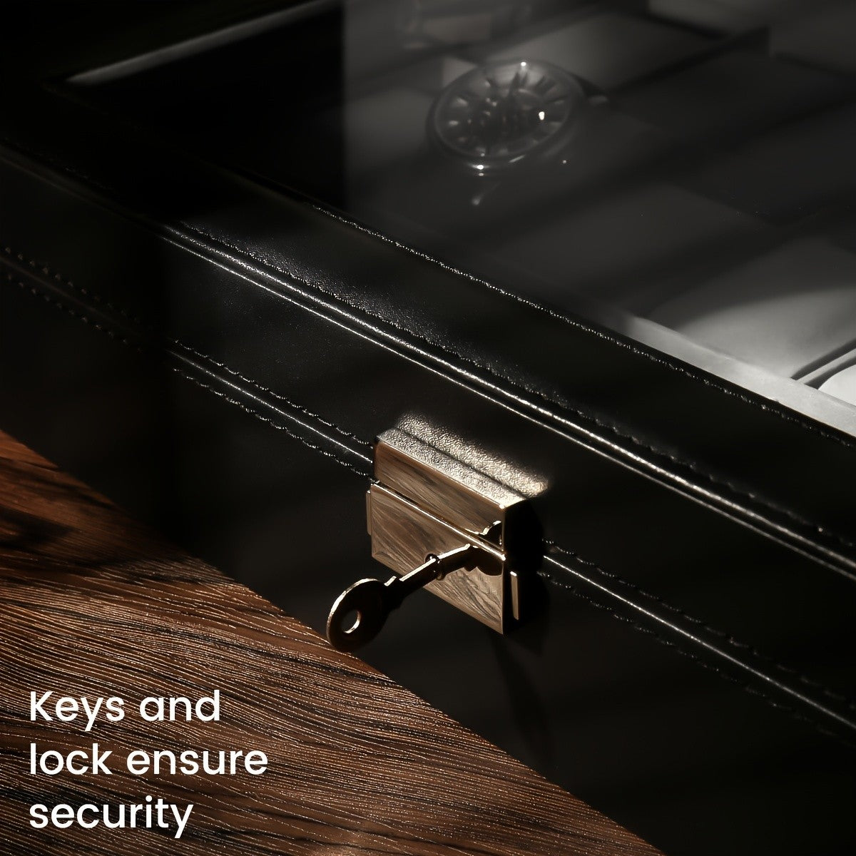 24-Slot Watch Box Organizer with Large Glass Lid & Key Lock, Faux Leather Watch Display Case for Men & Women, Tabletop Jewelry Storage Box for Watches, Wristwatch Collection Gift