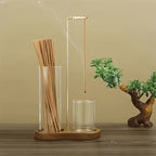 4-Piece Minimalist Glass Incense Holder Set with Wooden Base – Transparent Zen Style Ash Catcher for Yoga, Meditation & Home Decor
