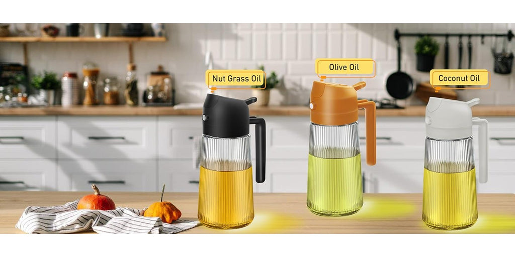 16oz Glass Oil Dispenser Bottle 2-in-1 Spray & Pour – Ribbed Olive Oil Sprayer for Kitchen Cooking, Refillable Glass Oil Spritzer with Leak-Proof Pourer, 1pc or 2pcs