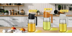 16oz Glass Oil Dispenser Bottle 2-in-1 Spray & Pour – Ribbed Olive Oil Sprayer for Kitchen Cooking, Refillable Glass Oil Spritzer with Leak-Proof Pourer, 1pc or 2pcs
