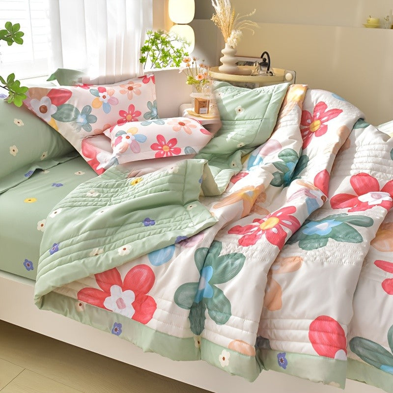 Summer Cooling Quilt Set 3 Piece Thin Quilt 2 Pillowcases Floral Embossed Skin Friendly Soft All Season Comforter - Twin Full Queen King Hotel Bedroom