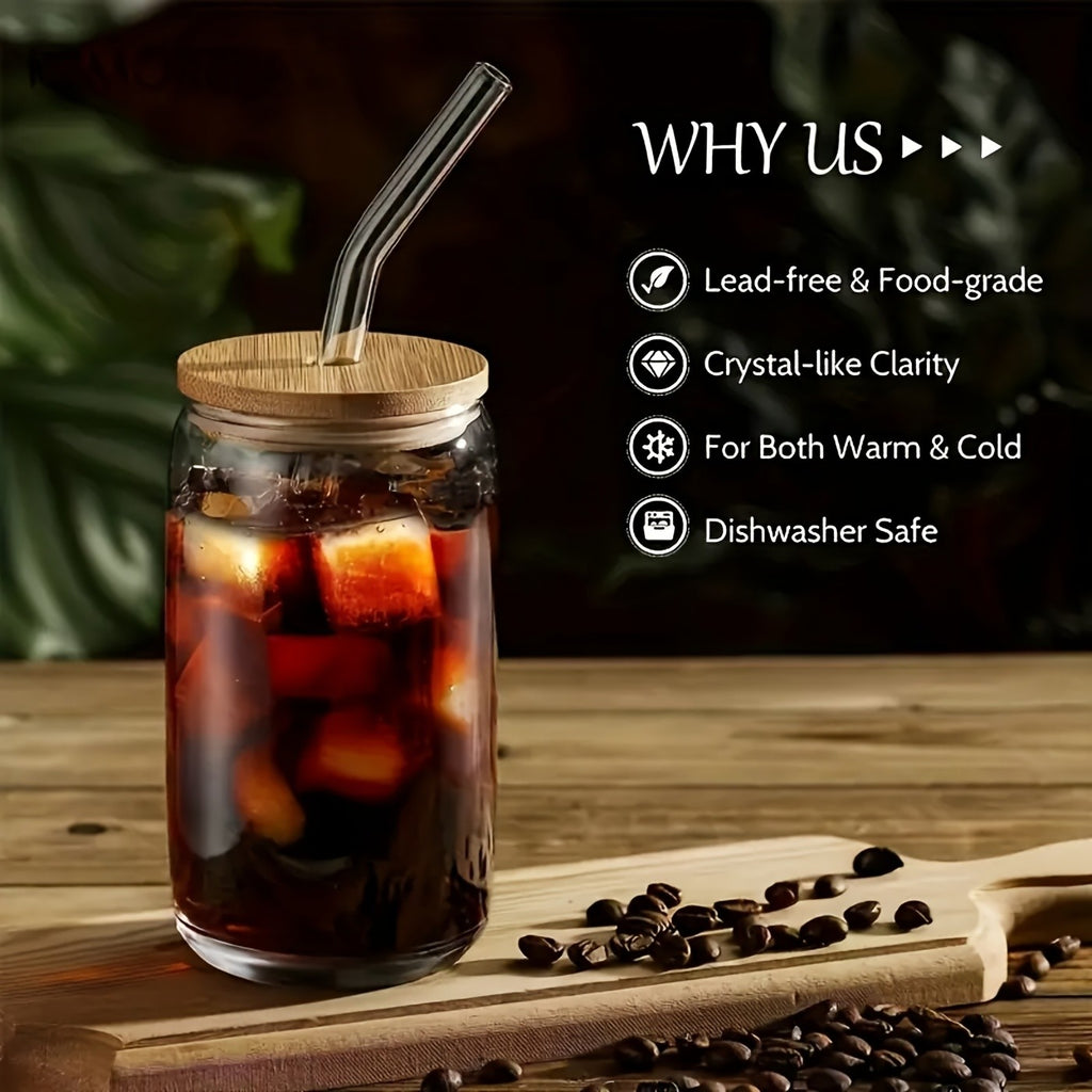 Mason Jar Drinking Glasses Set of 16 with Lids, Straws & Brushes - 18.7oz 550ml Reusable Glass Cups for Iced Coffee Water Family Gatherings