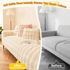 Bubble Faux Rabbit Fur Sofa Cover Non-Slip Stretchable 3/4 Seat Slipcover – Silicone Grip Breathable Furniture Protector for Living Room, Bed & Dorm, Machine Washable in Beige, Dark Grey & Khaki