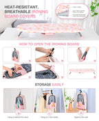 Tabletop Ironing Board with Iron Holder & Non-Slip Feet, Compact Portable Ironing Board with Heat-Resistant Cover for Small Spaces, Dorms and Travel, Space-Saving Design, Pink