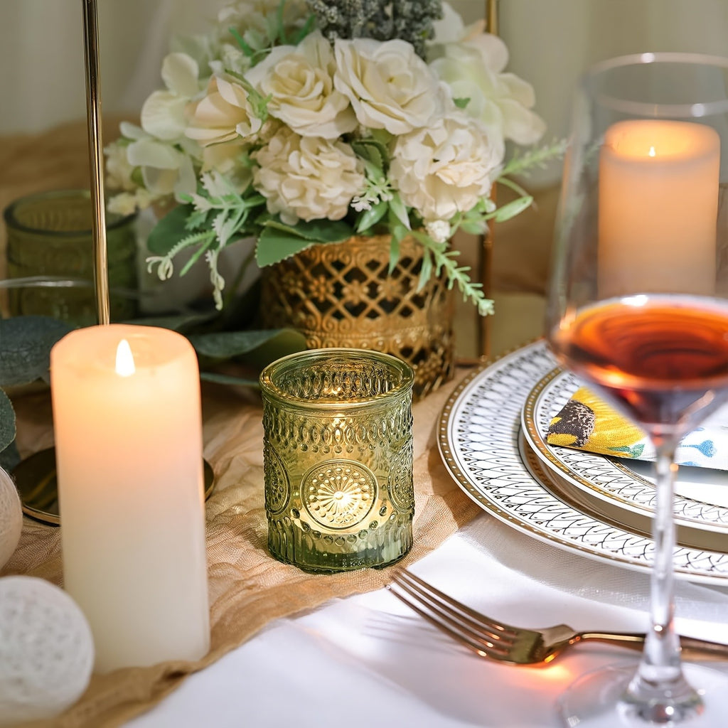 Glass Votive Candle Holders Bulk Set 6/12/24pcs – Shimmering Multi-Hued Hurricane Glass for Wedding, Christmas, Thanksgiving, Valentine’s Day & Holiday Party Tabletop Decor