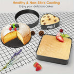 Springform Cake Pan Set 6pcs Nonstick Carbon Steel – Heart, Round & Square Cheesecake Pans 7–11 Inch with Removable Bottom for Mousse, Cheesecake & Layer Cakes