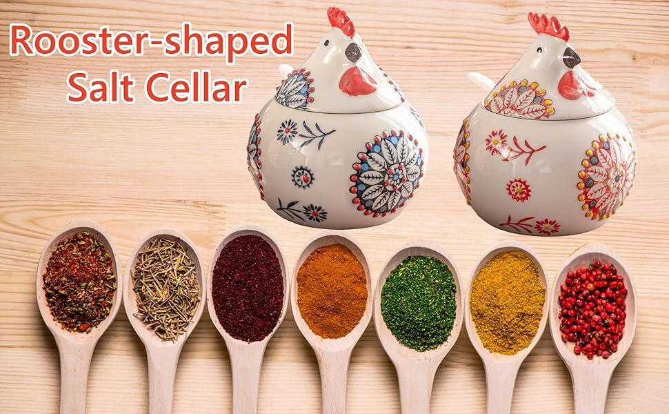 Handmade Ceramic Salt Jar with Airtight Lid & Spoon – 13oz Countertop Organizer for Salt, Sugar & Spices, Decorative Kitchen Storage Canister, Chef’s Gift, Blue, Red or Green