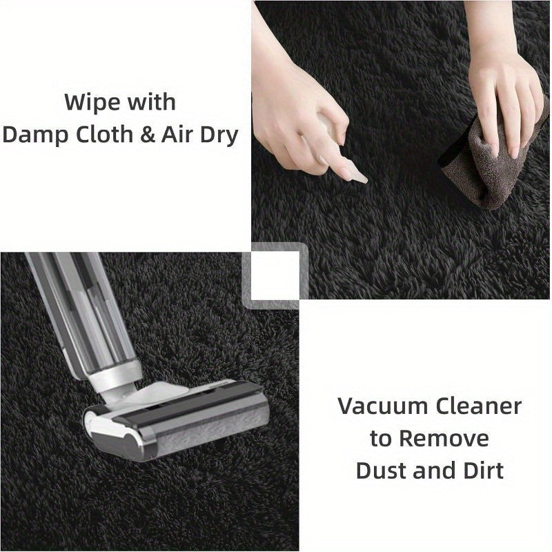 Black Fluffy Shag Area Rug Thick Soft Fuzzy Bedroom Rug Living Room Carpet 4x6 5x8 6x9 8x10 Ft Cute Room Decor