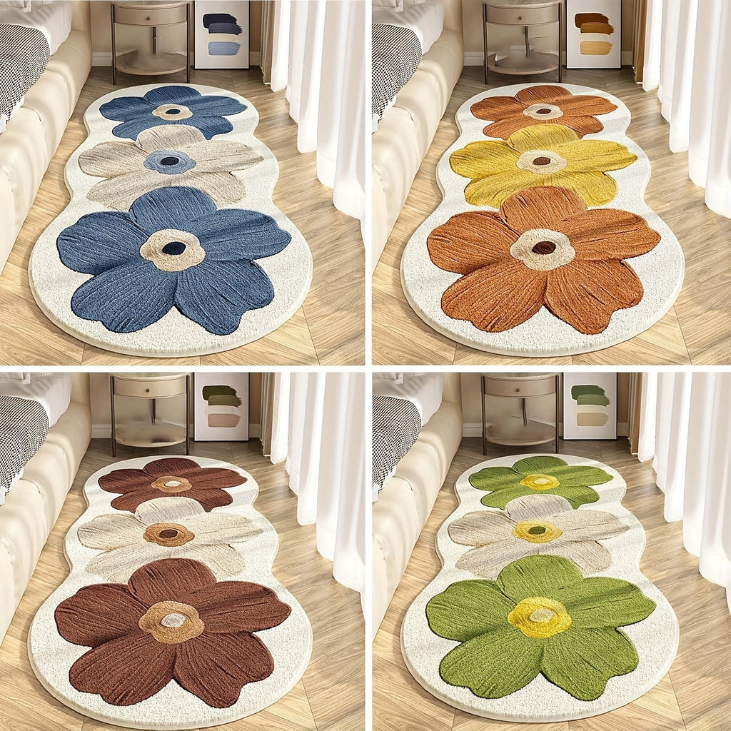 Fluffy Sheep Pastoral Area Rug - Soft 1000G Irregular Shape Bedside Mat with Transparent Flower & Sheep Design, Non-Slip PVC Backing, Machine Washable Cozy Rug for Bedroom & Corridor