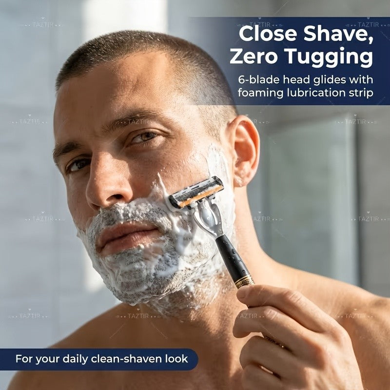 Men's Razor Shaving Kit 2 Handles 72 Blade Refills - Six-Layer Stainless Steel Safety Razor Set for Beard Mustache Grooming, Christmas Valentine Gift for Him