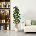 Artificial Fiddle Leaf Fig Tree 5ft Tall Faux Ficus with White Planter Natural Wood Trunk Fake Moss for Indoor Outdoor Living Room Office Porch Home Decor
