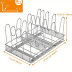 Pots & Pans Organizer Rack for Under Cabinet – 10 Adjustable Dividers, Pull-Out Chrome Steel, for Pot Lids, Cutting Boards & Bakeware, 11” W × 17.5” D × 8.3” H