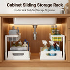 Under Sink Organizer 2-Pack 2-Tier Slide-Out Pull-Out Cabinet Shelf - Heavy Duty Carbon Steel with Adjustable Compartments for Kitchen, Bathroom, Pantry & Closet Organization