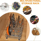 Pots & Pans Organizer Rack for Under Cabinet – 10 Adjustable Dividers, Pull-Out Chrome Steel, for Pot Lids, Cutting Boards & Bakeware, 11” W × 17.5” D × 8.3” H