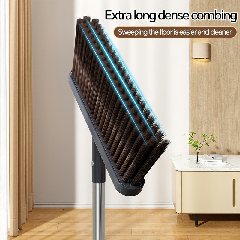 Broom and Dustpan Set with 51 Inch Adjustable Long Handle 2 Interchangeable Broom Heads – No-Bend Upright Sweeping Set for Indoor Outdoor Home Office Kitchen Garden