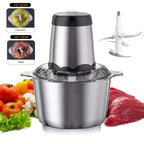 300W Electric Food Chopper & Meat Grinder, 2L, 4 Bi-Level Stainless Steel Blades, 2 Speed Modes, Low Noise — Chops Meat, Vegetables, Fruits, Nuts & Herbs, Easy Clean