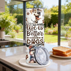 Stacked Dogs Graphic Insulated Tumbler 20oz - Stainless Steel Travel Cup with Lid & Straw for Hot & Cold Drinks, Cute Dog Lover Gift for Birthday, Halloween, Thanksgiving & Christmas