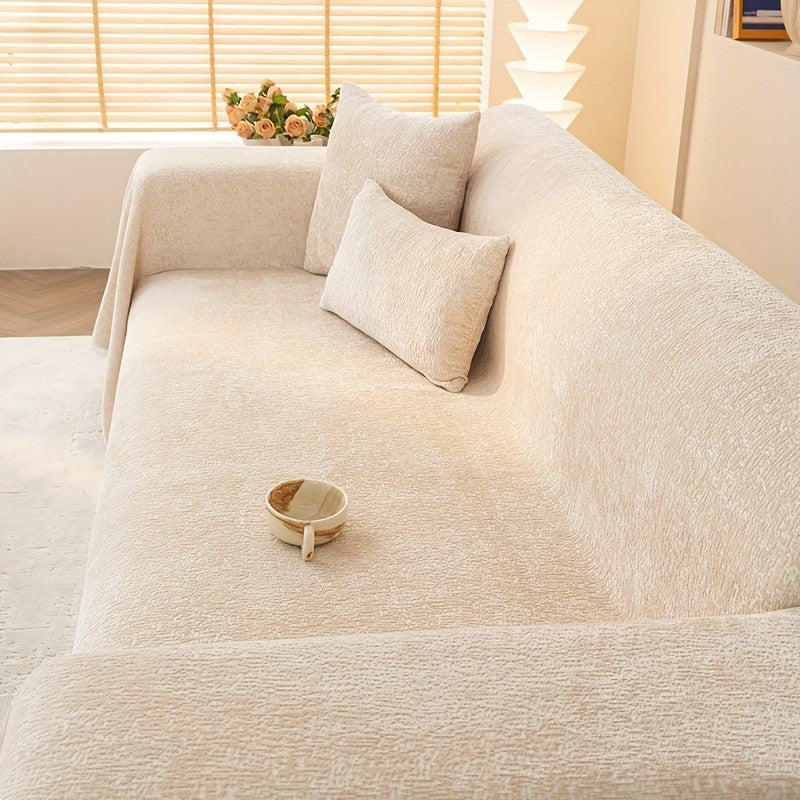 Soft Chenille Sofa Throw Cover with Fringes Durable Pet-Friendly Solid Couch Protector Slipcover for Living Room Sectional Armchair Home Decoration