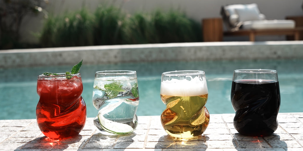 Red Wine Glasses Set of 4 – Borosilicate Glass with Unique Swirling Design, Dishwasher Safe, Large Stem Wine Glass for Home, Parties & Gifting