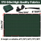 Privacy Screen Fence Heavy Duty HDPE Mesh Outdoor Shade Cloth Barrier 5x25ft 6x50ft with Rope Green Brown Black